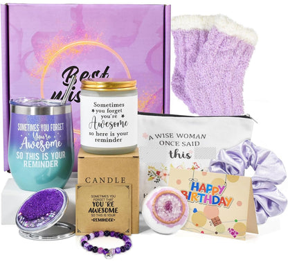 Regalos para mujeres, regalos de cumpleaños para mujeres, juego de cesta de regalos de feliz cumpleaños para mujeres 