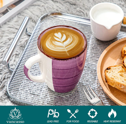 vancasso Bonita - Juego de 6 tazas de café de 12 onzas, tazas de café de cerámica para capuchino, café con leche, té, cacao