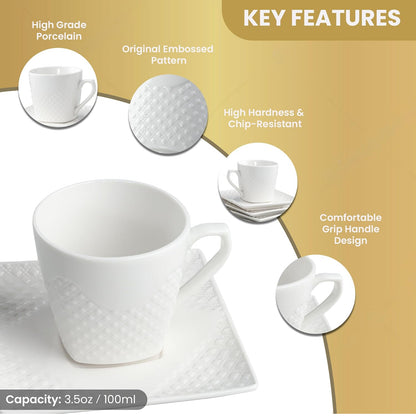 Tazas de café italiano con platillo – Juego de 6 tazas de café de cerámica de 3.5 onzas