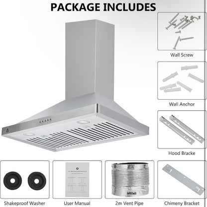 Campana extractora de 30 pulgadas, rejillas de ventilación para campana de cocina de acero inoxidable, 400 CFM 