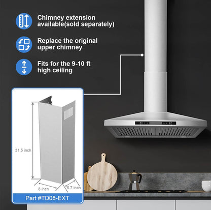 SNDOAS Campana extractora de montaje en pared de 30 pulgadas con control táctil tiene un máx. 450 pies cúbicos por minuto 
