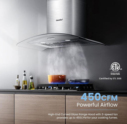 COMFEE' CVG30W8AST Campana extractora de ventilación de montaje en pared con conductos de 3 velocidades de 450 CFM 