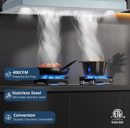 Campana extractora de 30 pulgadas, inserto de campana extractora, campana de cocina integrada de acero inoxidable, 400 CFM