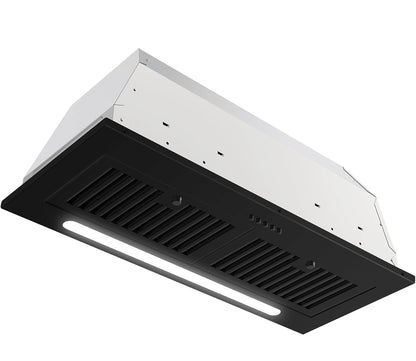 Extractor de cocina integrado de 30 pulgadas, 600 CFM, acero inoxidable negro mate 
