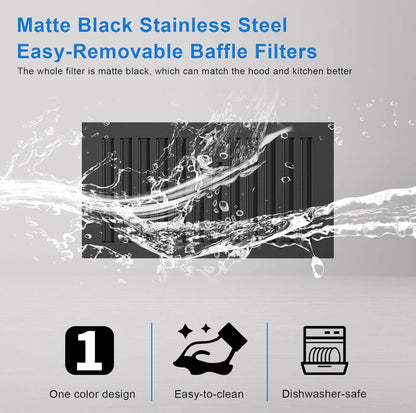Extractor de cocina integrado de 30 pulgadas, 600 CFM, acero inoxidable negro mate 