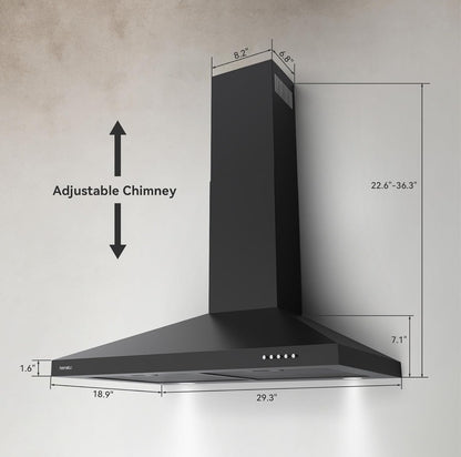 Hermitlux Campana extractora de 30 pulgadas, campana de ventilación de montaje en pared para cocina con filtro de carbón 