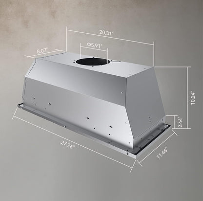 Hermitlux Campana extractora integrada de 30 pulgadas, campana de ventilación de 3 velocidades de 600 CFM 
