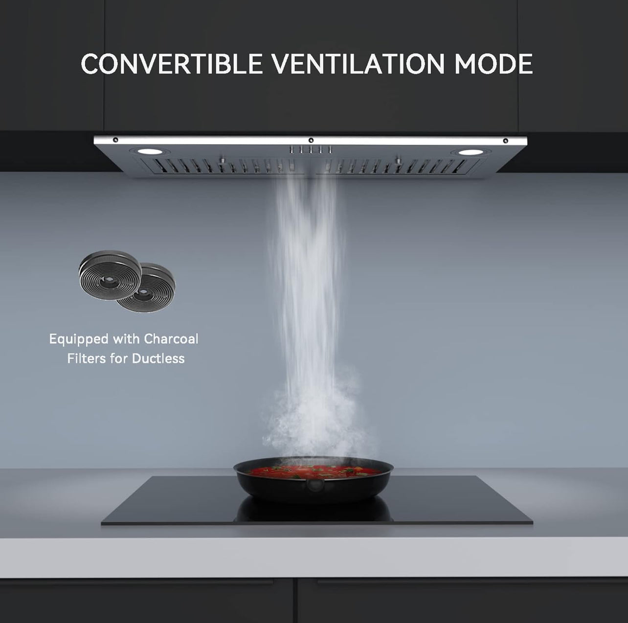 Hermitlux Campana extractora integrada de 30 pulgadas, campana de ventilación de 3 velocidades de 600 CFM
