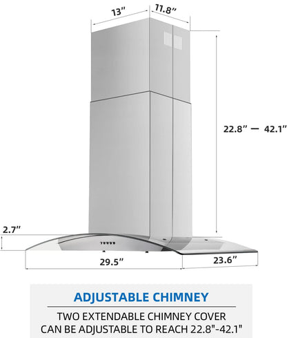 Campana extractora isleña de 36 pulgadas 700 CFM, campana de ventilación de cocina 