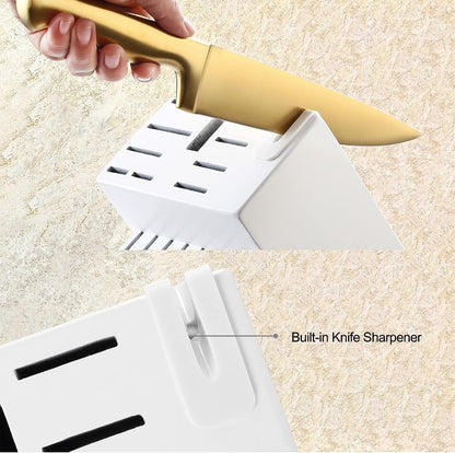 McCook® Juego de cuchillos de cocina, juego de cuchillos de acero inoxidable de titanio dorado 
