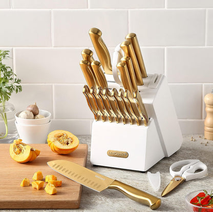 McCook® Juego de cuchillos de cocina, juego de cuchillos de acero inoxidable de titanio dorado 