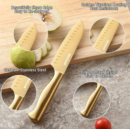 McCook® Juego de cuchillos de cocina, juego de cuchillos de acero inoxidable de titanio dorado 