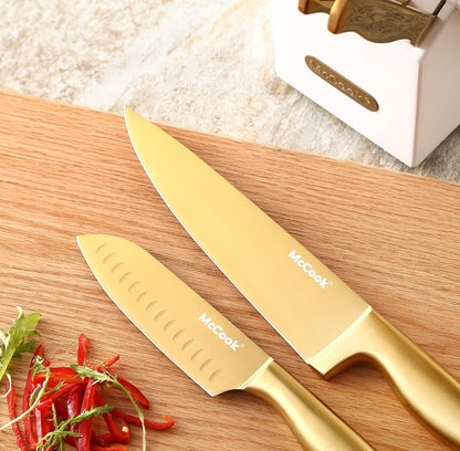 McCook® Juego de cuchillos de cocina, juego de cuchillos de acero inoxidable de titanio dorado 