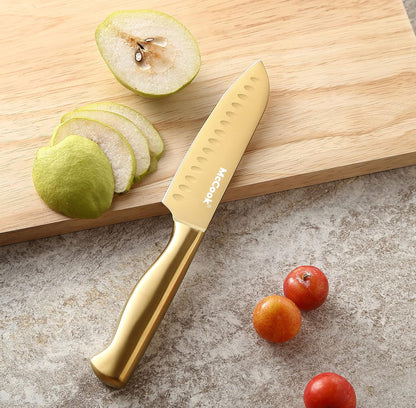 McCook® Juego de cuchillos de cocina, juego de cuchillos de acero inoxidable de titanio dorado 