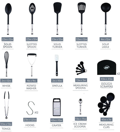 Juego de utensilios de cocina, antiadherentes, resistentes al calor, 35 piezas de nailon y acero inoxidable. 