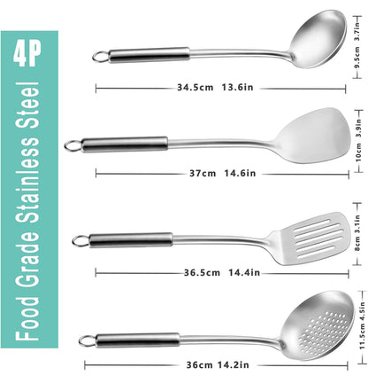 Pleafind Juego de 4 utensilios de cocina de acero inoxidable, juego de utensilios de cocina 