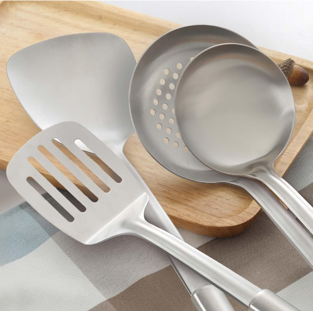 Pleafind Juego de 4 utensilios de cocina de acero inoxidable, juego de utensilios de cocina 