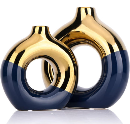 XMGZQ Jarrón dorado, juego de 2 jarrones de cerámica 