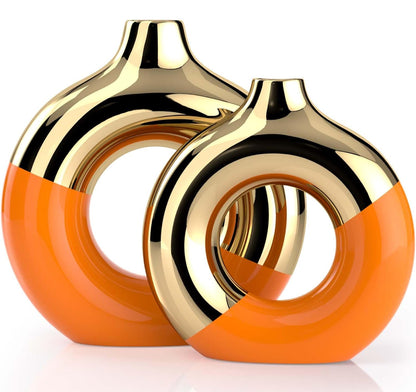 XMGZQ Jarrón dorado, juego de 2 jarrones de cerámica 
