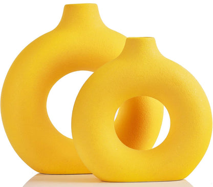 XMGZQ Jarrón, jarrón de cerámica, florero de rosquilla, decoración minimalista y moderna 