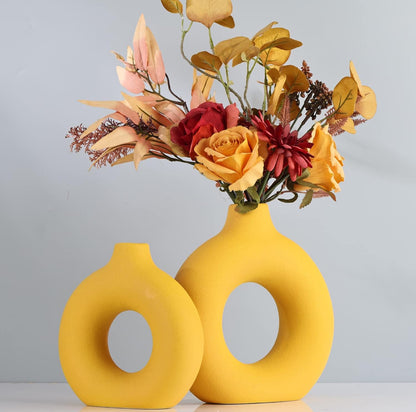 XMGZQ Jarrón, jarrón de cerámica, florero de rosquilla, decoración minimalista y moderna 