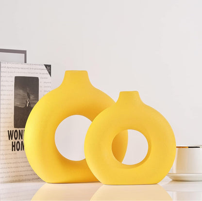 XMGZQ Jarrón, jarrón de cerámica, florero de rosquilla, decoración minimalista y moderna 