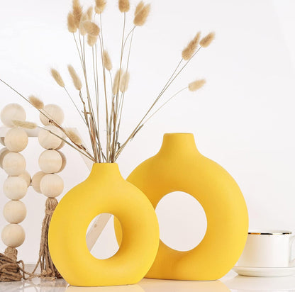 XMGZQ Jarrón, jarrón de cerámica, florero de rosquilla, decoración minimalista y moderna 