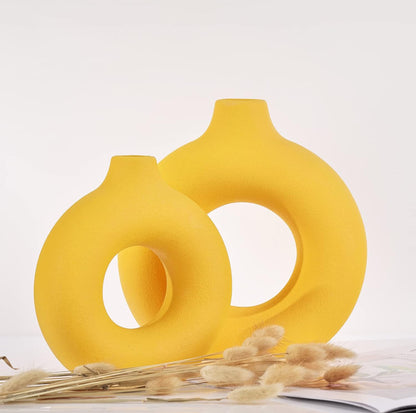 XMGZQ Jarrón, jarrón de cerámica, florero de rosquilla, decoración minimalista y moderna 