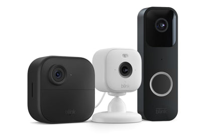 Paquete Blink para todo el hogar: cámara Outdoor 4, cámara Mini 2 (blanca) 