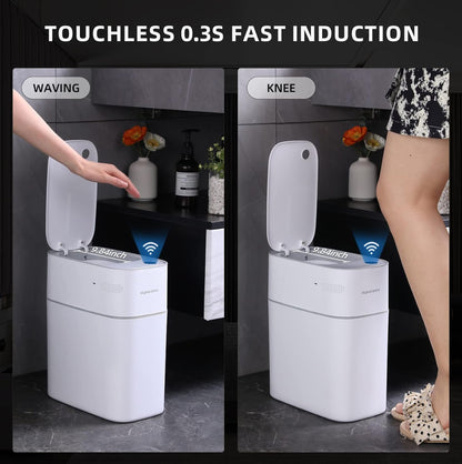 Botes de basura pequeños para baño con tapas, cubo de basura de baño con sensor de movimiento 