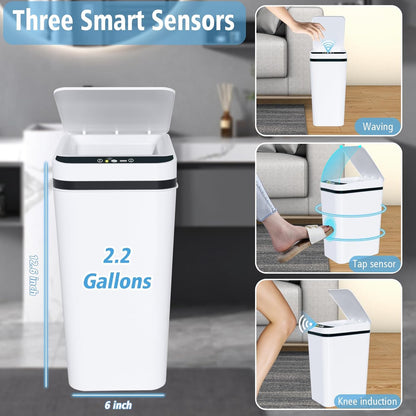 Paquete de 3 cubos de basura pequeños para baño con tapa, 2.2 galones, sin contacto, automático 