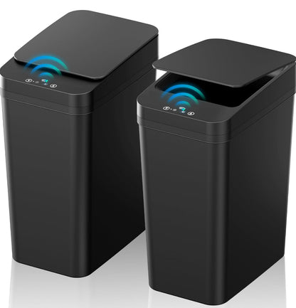 KOEYLE - Basurero de baño con tapa, paquete de 2 cubos de basura automáticos sin contacto de 2.2 galones