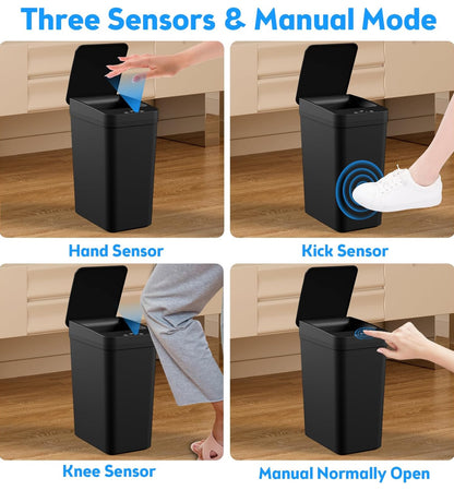 KOEYLE - Basurero de baño con tapa, paquete de 2 cubos de basura automáticos sin contacto de 2.2 galones