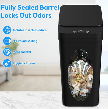 KOEYLE - Basurero de baño con tapa, paquete de 2 cubos de basura automáticos sin contacto de 2.2 galones