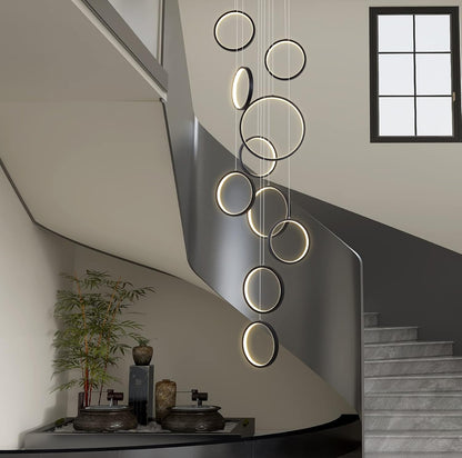 Lámpara de araña LED moderna, regulable con control remoto, 10 anillos, luz colgante 