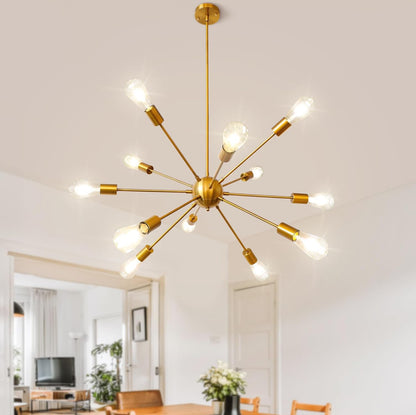 Sputnik - Candelabro industrial moderno E26 dorado, lámpara de techo de mediados de siglo para sala de estar, cocina, dormitorio, comedor 