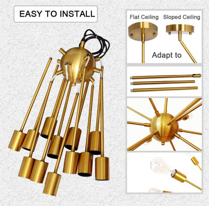 Sputnik - Candelabro industrial moderno E26 dorado, lámpara de techo de mediados de siglo para sala de estar, cocina, dormitorio, comedor 