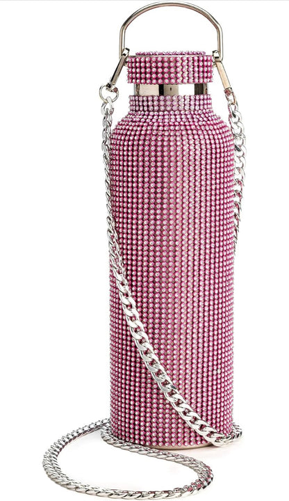 Paris Hilton Diamond Bling - Botella de agua con tapa y correa de transporte extraíble, de acero inoxidable