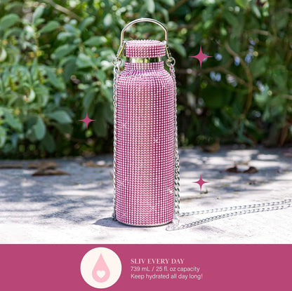 Paris Hilton Diamond Bling - Botella de agua con tapa y correa de transporte extraíble, de acero inoxidable