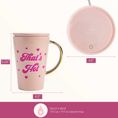Paris Hilton Juego de calentador eléctrico de taza, calentador eléctrico de tazas de gravedad con taza de café de cerámica de 14 onzas con tapa