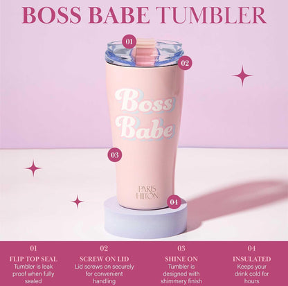 Paris Hilton Boss Babe - Vaso de agua aislado a prueba de fugas, tapa abatible