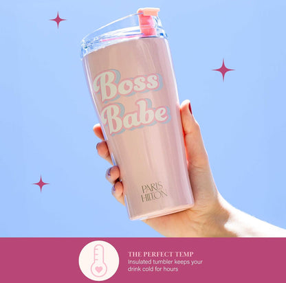 Paris Hilton Boss Babe - Vaso de agua aislado a prueba de fugas, tapa abatible