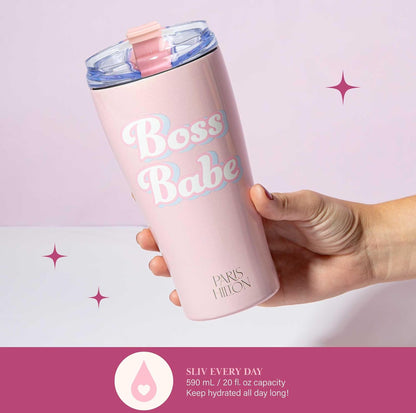 Paris Hilton Boss Babe - Vaso de agua aislado a prueba de fugas, tapa abatible