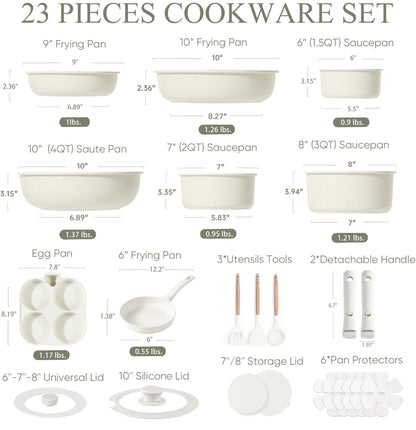 CAROTE Juego de 23 ollas y sartenes antiadherentes, juego de utensilios de cocina, apto para horno 