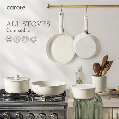 CAROTE Juego de 23 ollas y sartenes antiadherentes, juego de utensilios de cocina, apto para horno 