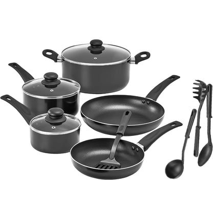BELLA Juego de utensilios de cocina, ollas y sartenes con utensilios, superficie de cocción antiadherente
