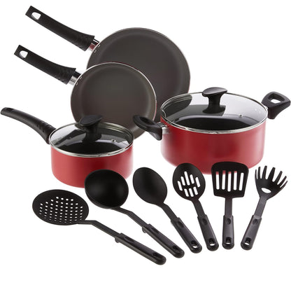 BELLA Juego de utensilios de cocina, ollas y sartenes con utensilios, superficie de cocción antiadherente resistente a los arañazos