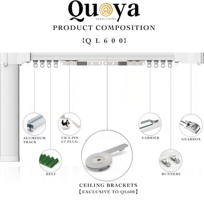 QUOYA QL600 - Riel de cortina eléctrica inteligente, motor motorizado, longitud de pista ajustable