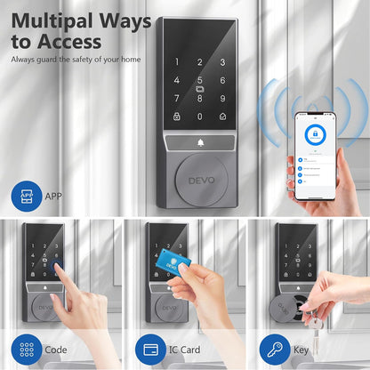 Devo Cerradura inteligente, cerradura de puerta de entrada sin llave para puerta delantera, cerrojo WiFi integrado