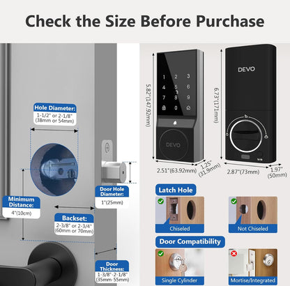 Devo Cerradura inteligente, cerradura de puerta de entrada sin llave para puerta delantera, cerrojo WiFi integrado